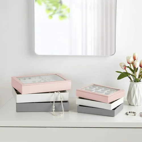 Miniatura 7 de Vlando - Bandeja organizadora de joyas apilable de gran capacidad organizador de cajones bandeja de exhibición caja para anillos aretes collares