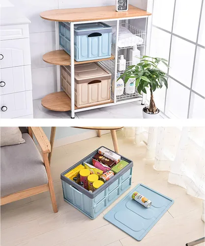 Miniatura 6 de Contenedores de almacenamiento con tapa, paquete de 2 cajas de almacenamiento plegables de 30 L, caja de almacenamiento de plástico, contenedores