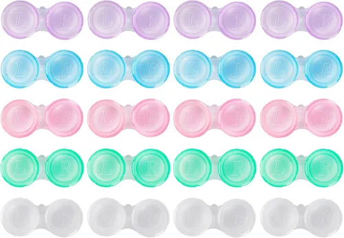 Paquete de 20 fundas para lentes de contacto, fundas de contacto transparentes a granel en 5 colores, bonita funda para lentes de contacto a prueba