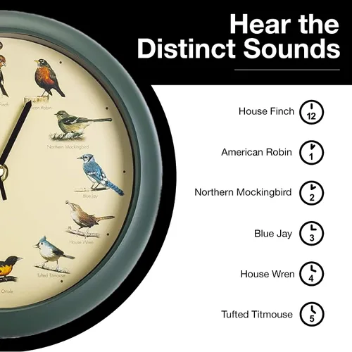 Miniatura 5 de Mark Feldstein, The Original Singing Bird Clock, 8 pulgadas, verde