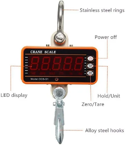Miniatura 3 de iDili 2,204.6 lbs 2000LBS 1T Báscula digital de aluminio para grúa pesada Escala colgante compacta OCS-S1 Pantalla LED de tipo inteligente 1.1 lbs