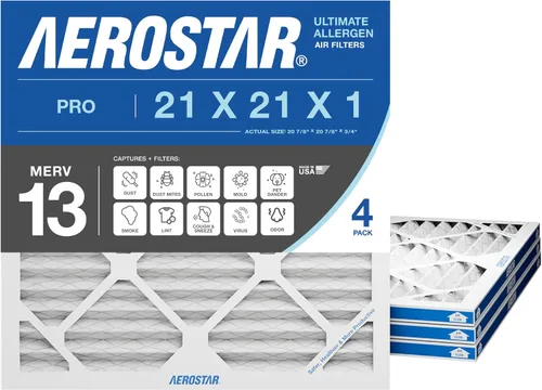 Aerostar MERV 13-4 filtros plisados para HVAC, hornos y aire acondicionado, elimina bacterias, polvo, gérmenes del resfriado y la gripe, pelusas,