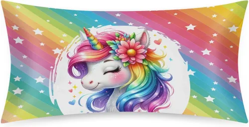 Miniatura 97 de Funda de almohada de satén de unicornio rosa lindo para cabello y piel, tamaño estándar, funda de almohada de seda suave de satén refrescante