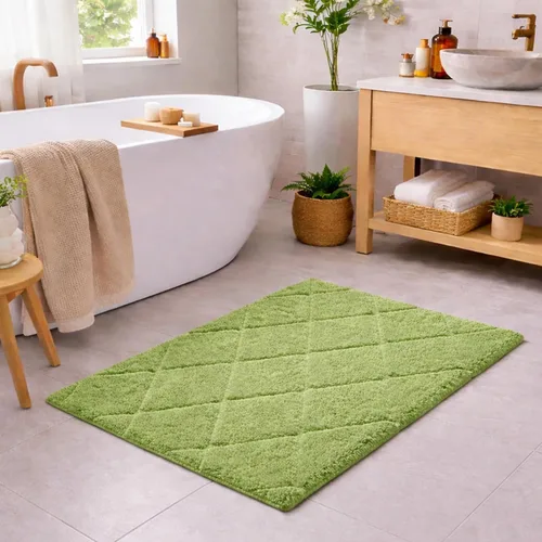 Miniatura 14 de C23 Alfombra de baño de 1 pie 8 pulgadas x 2 pies 8 pulgadas, alfombra de baño suave de felpa copetuda 100% algodón con respaldo de látex