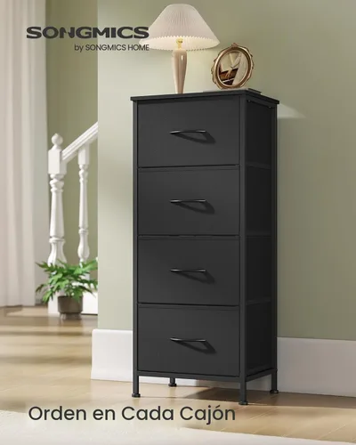 Miniatura 3 de SONGMICS Cómoda para dormitorio, cómoda, acero, MDF, 4 cajones de tela no tejida, unidad organizadora de almacenamiento, armario, entrada, negro