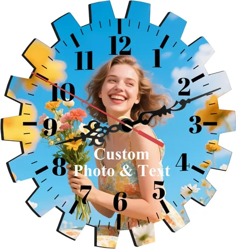 Reloj de pared con foto personalizada, reloj de pared redondo de madera de 7.9 pulgadas, silencioso, sin tictac, decorativo, con logotipo, reloj de