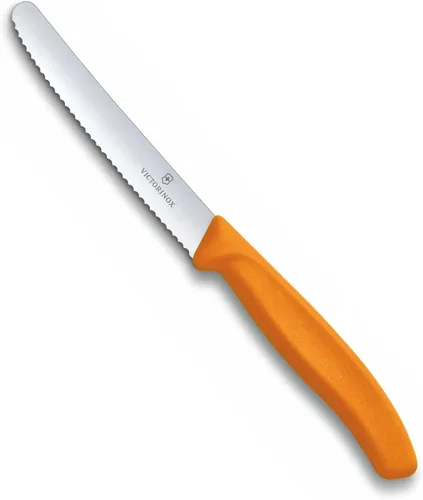 Victorinox VIC-6.7836.L119 Swiss Classic Utility - Cuchillo de utilidad de 4½" con hoja redonda serrada de ¾" de ancho en el mango color naranja,