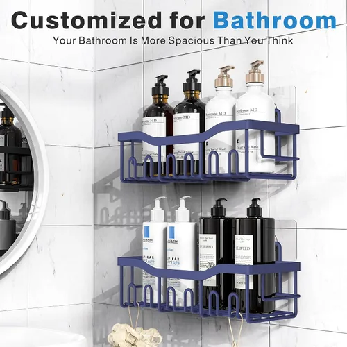 Miniatura 3 de EUDELE Paquete de 2 organizadores de ducha, organizador adhesivo para almacenamiento de baño y cocina, sin taladrar, organizador de estante de acero