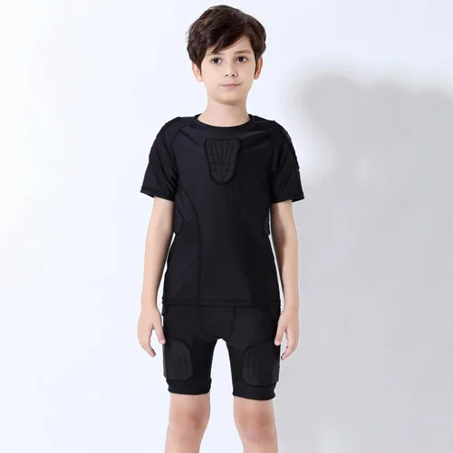 Miniatura 6 de Hotfiary Pantalones cortos de compresión acolchados para jóvenes, protector de pecho de costilla de fútbol, almohadillas protectoras para patinaje