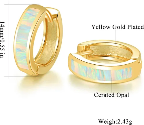 Miniatura 27 de CiNily Aretes Huggie de ópalo con bisagras, chapados en oro, hipoalergénicos, pequeños aretes de aro para mujeres, adolescentes, niñas, hombres