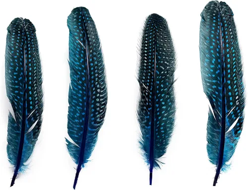 Miniatura 4 de HAPPY FEATHER Plumaje natural de ala de Guinea de 6 a 9 pulgadas para manualidades, decoración de joyas y ropa, paquete de 20 unidades, color azul