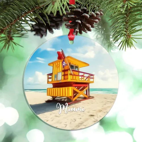 Miniatura 9 de Miami Florida, Estados Unidos, decoración de árbol de Navidad, recuerdos de ciudad de campo, recuerdos personalizados de Navidad 2023, decoración