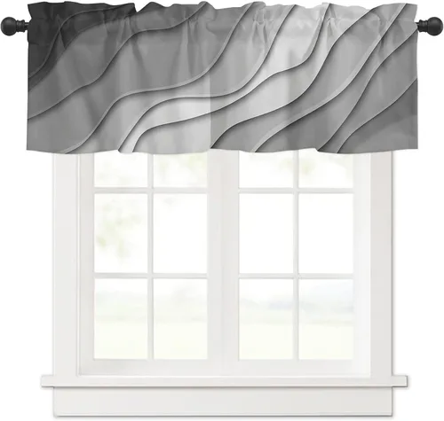 Miniatura 18 de Cortina de cenefa negra degradada para ventanas de kithchen, negro, blanco, gris, degradado, moderno, abstracto, geométrico, cenefa con bolsillo