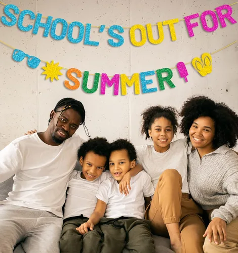 Miniatura 7 de JOZON Cartel colorido y brillante de la escuela para el verano con gafas de sol de paletas de sol, letreros de fin de año escolar, pancarta