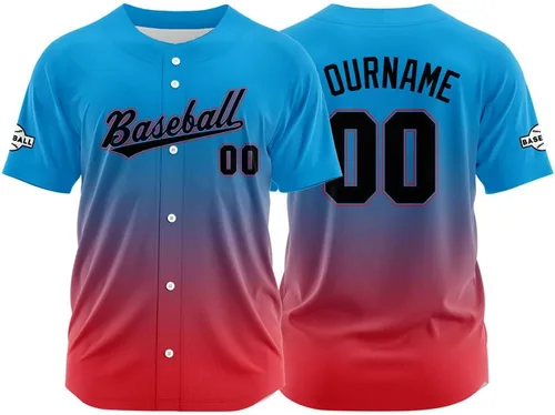Miniatura 30 de Camiseta de béisbol con degradado personalizado, nombre, número y logotipo personalizados para hombres, mujeres y niños