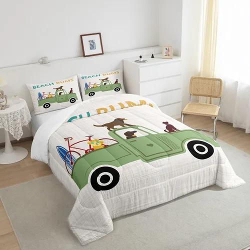 Miniatura 4 de Homewish Lindo juego de edredón de perros, juego de ropa de cama verde para niños, niñas y mujeres, edredón de verano para adultos, juego de edredón