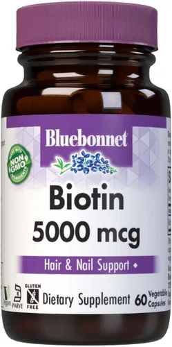 Miniatura 8 de Bluebonnet Nutrition Biotin 5000 mcg, soporte para el cabello y las uñas*, sin OMG, vegano, certificado Kosher, sin gluten, sin soja, sin lácteos