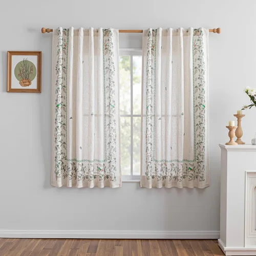 Miniatura 27 de MYSKY HOME Cortinas florales de cocina de 24 pulgadas, cortinas de lino con patrón de flores de granja, bolsillo para barra de filtro de luz aireado