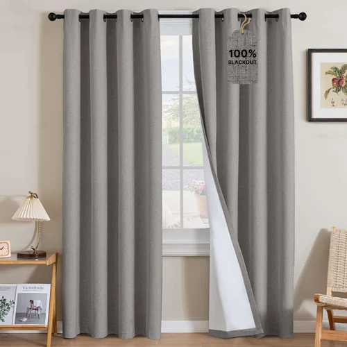Miniatura 76 de H.VERSAILTEX Cortinas opacas de lino de 72 pulgadas de largo, 100% absolutamente opacas, con aislamiento térmico, con textura de lino, cortinas