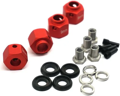 Miniatura 4 de MOHERO Bujes de rueda hexagonales de aleación de aluminio de 0.354 in de grosor y 0.472 in para Trx4 1/10 RC modelo Crawler (rojo, 0.354 in)