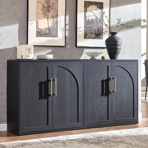 Miniatura 7 de ACCOHOHO Aparador de puerta arqueada, gabinete de buffet, gabinete de acento con estante ajustable, gabinete modular de madera para comedor, sala