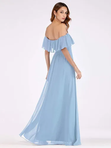 Miniatura 2 de Ever-Pretty Vestido de fiesta con volantes y hombros descubiertos para mujer, con abertura lateral, vestido largo de playa 00968