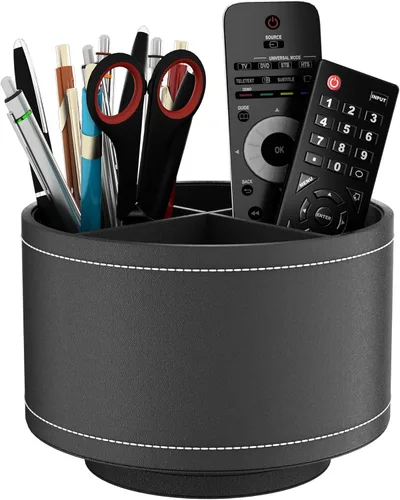 Soporte para control remoto, organizador de suministros de arte de cuero sintético 360°, cajón multifuncional para controles remotos, suministros de