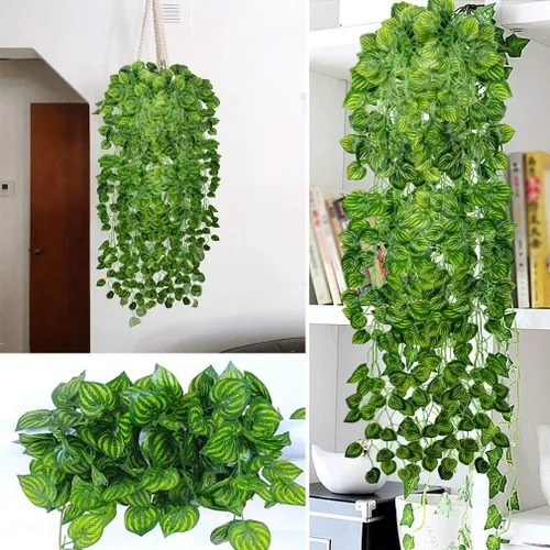 Miniatura 6 de Guirnalda de vides artificiales de 168 pies, hojas colgantes falsas, plantas de follaje sintético para bodas, fiestas, jardín, hogar, cocina