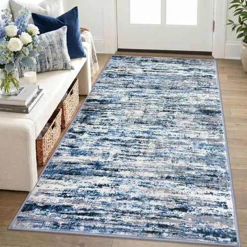 Miniatura 93 de Lansny Alfombra moderna abstracta para entrada de interiores de 2 x 3 pies, lavable, antideslizante, suave, alfombra de área pequeña, color negro