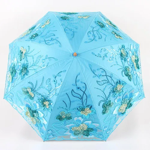 Miniatura 2 de Honeystore - Sombrilla para boda, con encaje solar, 2 pliegues, diseño de flores 3D, color blanco