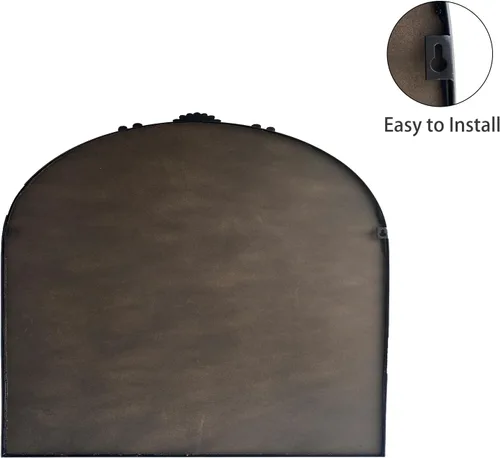 Miniatura 9 de POZINO Espejo arqueado negro, espejos de pared barrocos, espejo adornado tradicional de 36 x 30 pulgadas, espejos victorianos antiguos de granja