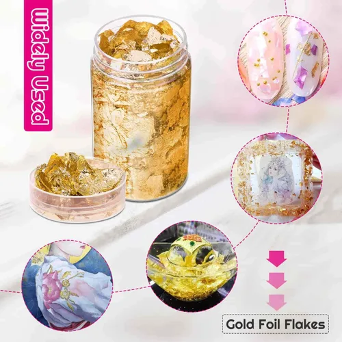 Miniatura 4 de PAXCOO - Copos de lámina dorada para resina, 0.35 onzas, hojuelas de lámina dorada, hoja metálica de imitación para uñas, pintura, manualidades