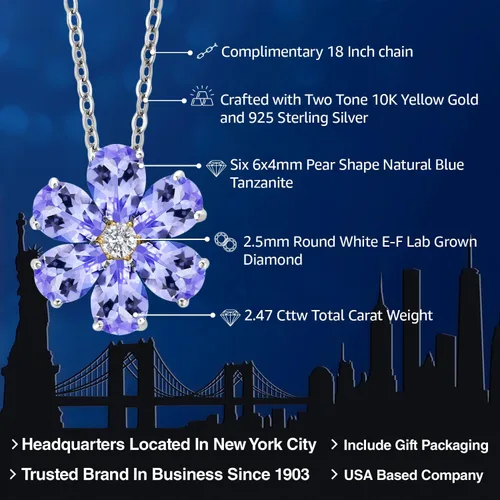 Miniatura 47 de Gem Stone King Collar de plata de ley 925 y oro amarillo de 10 quilates con piedra natal y diamantes cultivados en laboratorio, forma de pera