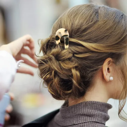 Miniatura 5 de 4 piezas de horquilla francesa en forma de U con dos puntas en forma de U, pinzas para el cabello, pasadores de chignon pin tortuga shell U palillos