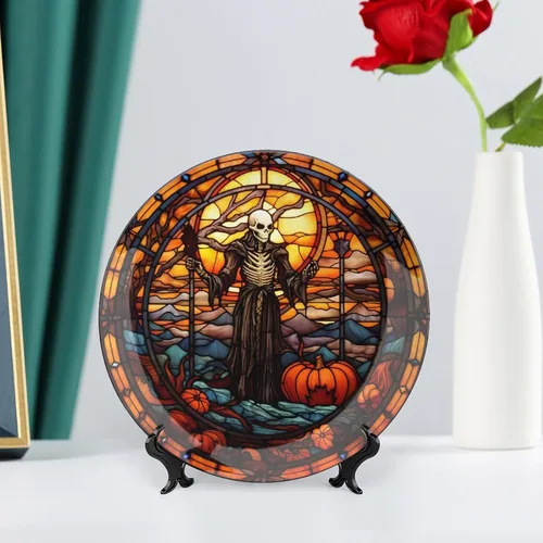 Miniatura 6 de Platos decorativos, diseño de fantasmas de Halloween, vitrales, placa de exhibición para el hogar, oficina, cocina, decoración de mesa, platos