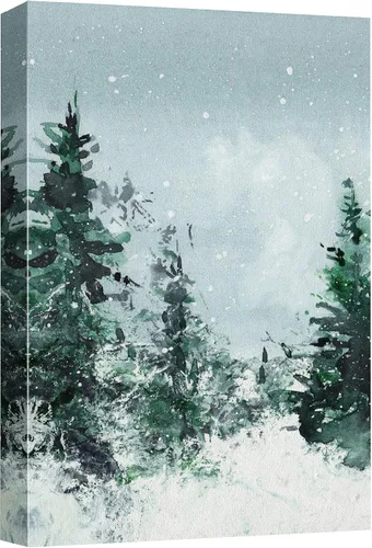 Miniatura 51 de SIGNWIN Lienzo impreso para pared, diseño de bosque y guardería, cabaña de troncos, invierno, nieve, montaña, bosque, ilustraciones de naturaleza