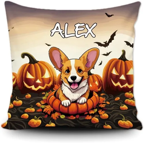 Miniatura 20 de Funda de almohada personalizada de Halloween, diseño de perro Golden Retriever, calabaza, cachorro inteligente, funda de cojín decorativa de lona 34