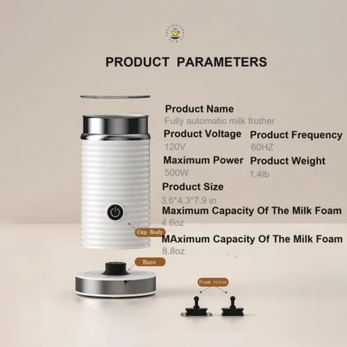 Miniatura 8 de Espumador de leche automático, máquina espumadora de leche, eléctrico para espuma fría y caliente, espuma o leche térmica, espumador de leche