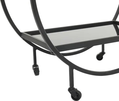 Miniatura 5 de Deco 79 Carrito de barra con 2 estantes de espejo con almacenamiento de copa de vino y asa, 28 x 14 x 31 pulgadas, negro