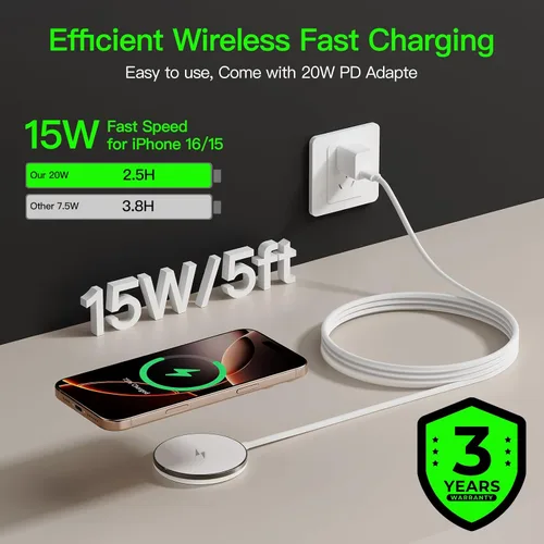Miniatura 3 de Nuevo para cargador MagSafe: almohadilla de carga inalámbrica magnética para iPhone 17, 16, 15, 14, 13, 12, AirPods 4-2 Pro, imán fuerte, con bloque
