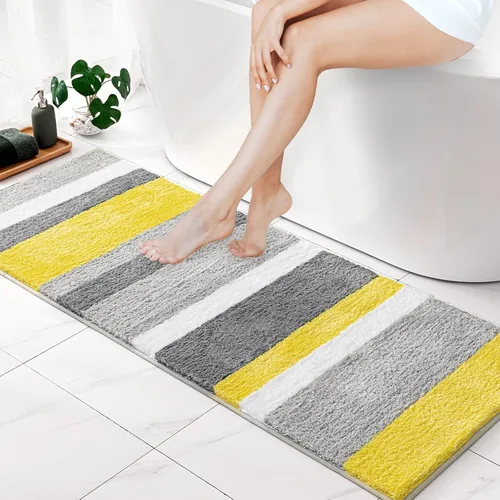 Miniatura 11 de MIULEE Alfombra de baño amarilla, alfombra de contorno en forma de U, alfombra de baño absorbente con parte trasera antideslizante y microfibra