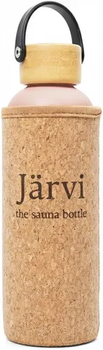 Jarvi La Botella de la Sauna - 18 oz / 550ml Agua Fría Helada y Fresco al Tacto incluso en Saunas Calientes - Capa Exterior de Corcho Natural x Rosa