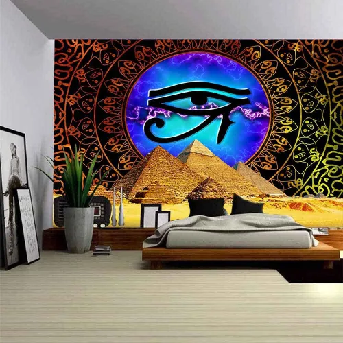 Miniatura 2 de Aidatain Tapiz de pirámide egipcio ojo de Horus para colgar en la pared, mandala dorado bohemio, franela de mitología antigua, tamaño grande, 80