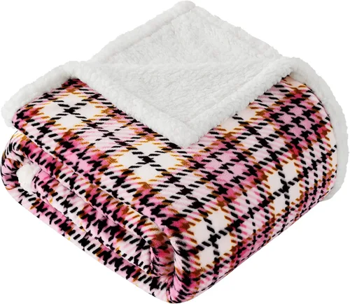 Touchat - Manta Sherpa de tela escocesa, 60 x 70 pulgadas, manta esponjosa y suave de felpa, manta de franela de forro polar de tamaño doble para