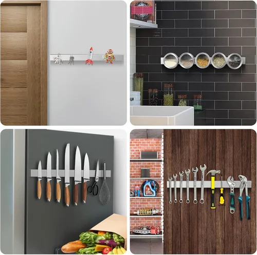 Miniatura 6 de Ninonly Portacuchillos magnético de 20 pulgadas para refrigerador, tira magnética de acero inoxidable de doble cara para pared, sin perforaciones