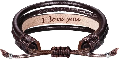 Miniatura 32 de Regalos del día del padre para papá, marido, pulsera de cuero para hombres, él, novio, hijo, ajustable, marrón, pulsera de cuero para hombre