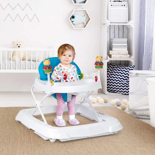 Miniatura 8 de HONEY JOY Andador de bebé, juguete plegable para empujar sentado y caminar detrás con ruedas, piano interactivo y pedantes, altura y velocidad Azul