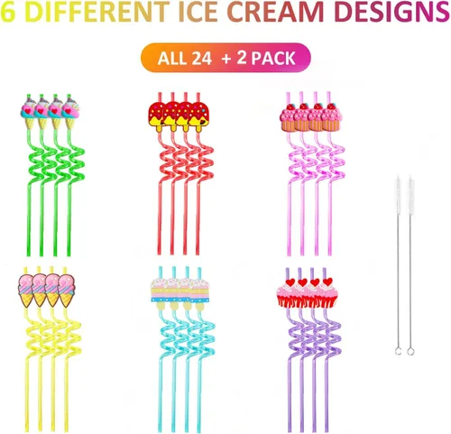 Miniatura 2 de Pajitas reutilizables para helados, suministros de fiesta, 24 piezas de plástico para cupcakes, divertidos, lindos, largos, locos, tontos