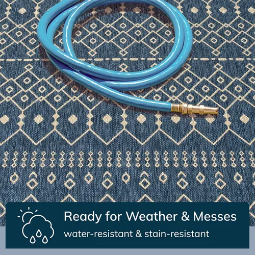Miniatura 3 de Well Woven Medusa Nord - Alfombra marroquí tribal para interiores y exteriores, color azul, tejido plano, 5 pies 3 pulgadas x 7 pies 3 pulgadas