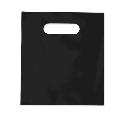 Practicon Bolsa de plástico para mercancía con mango troquelado, 7-3/4" x 9" tamaño, 2 mil bolsa, 100 unidades, negro